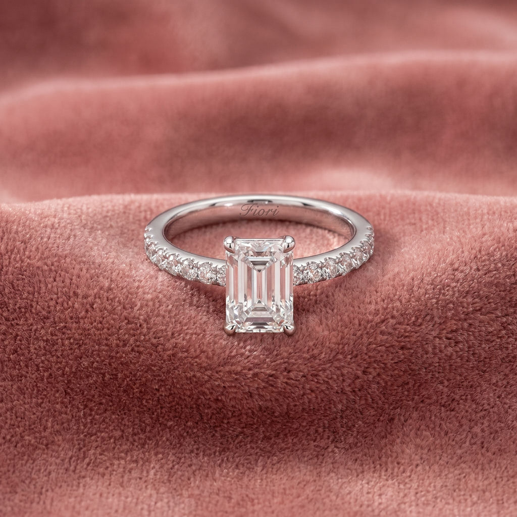18K Solitaire Emerald Cut Diamond Engagement Ring — AI cloth, in-house