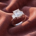 18K Trilogy Emerald-Cut Diamond Ring — AI cloth, in-house