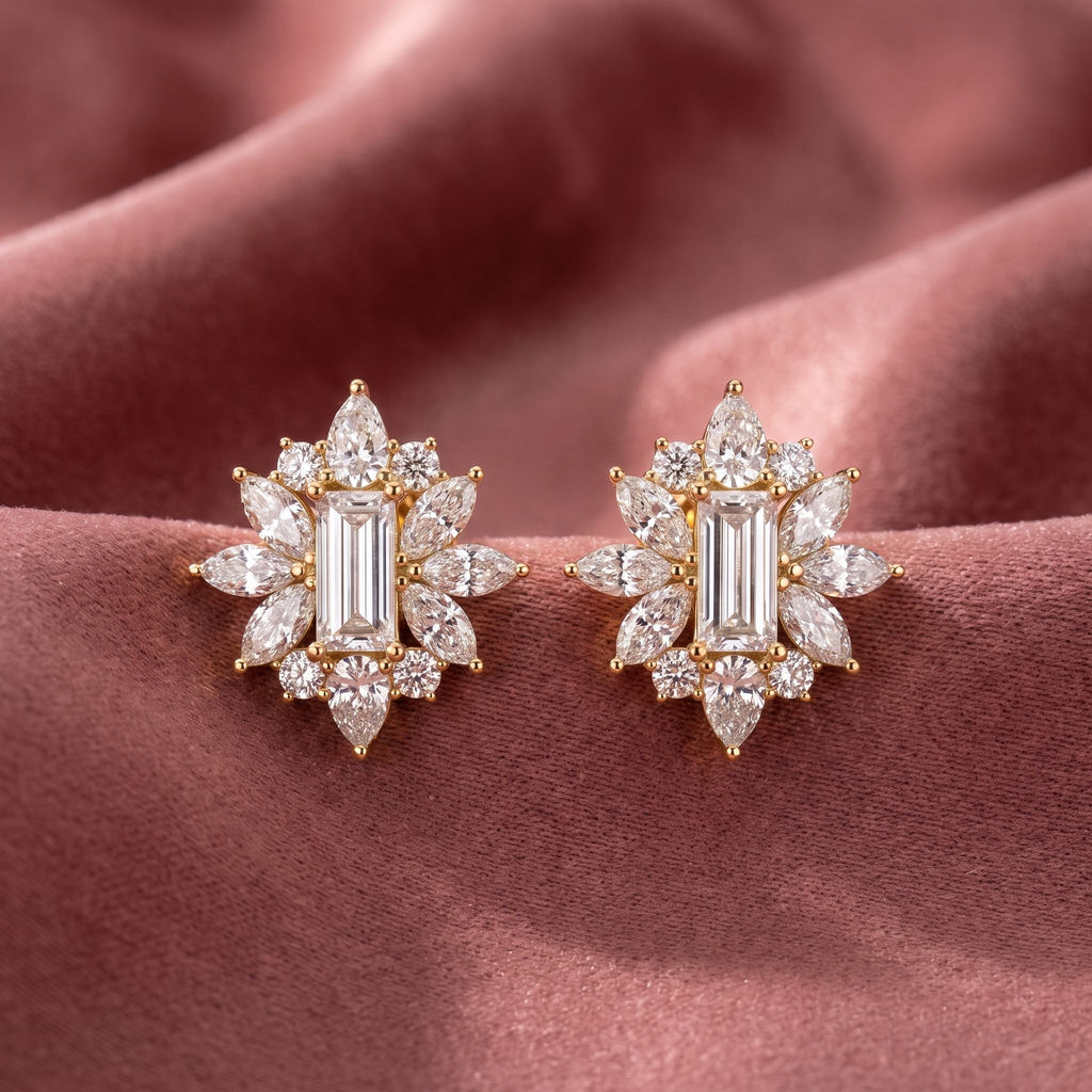 18K Marquise Diamond Stud Earrings — AI cloth, in-house