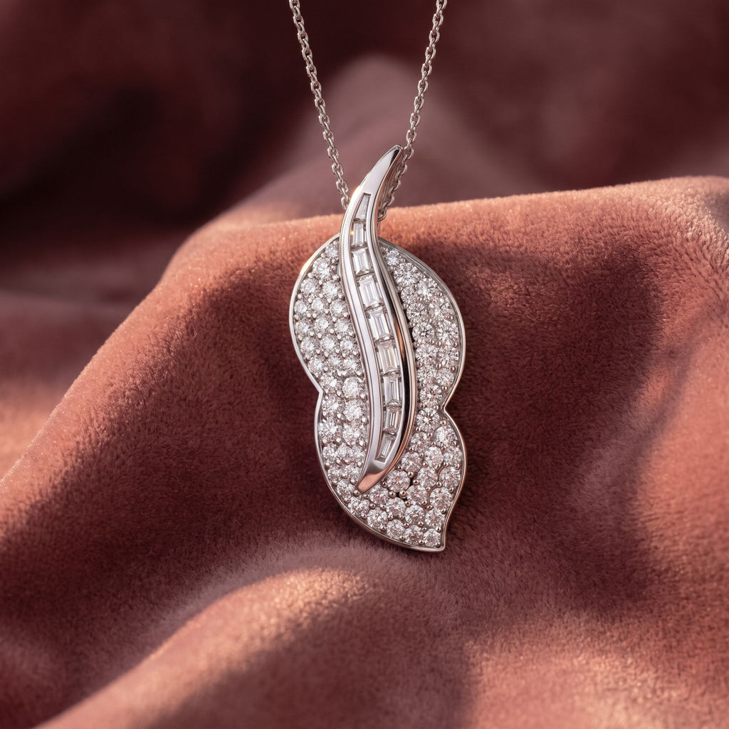 14K Floral Baguette Diamond Pendant — AI cloth, in-house