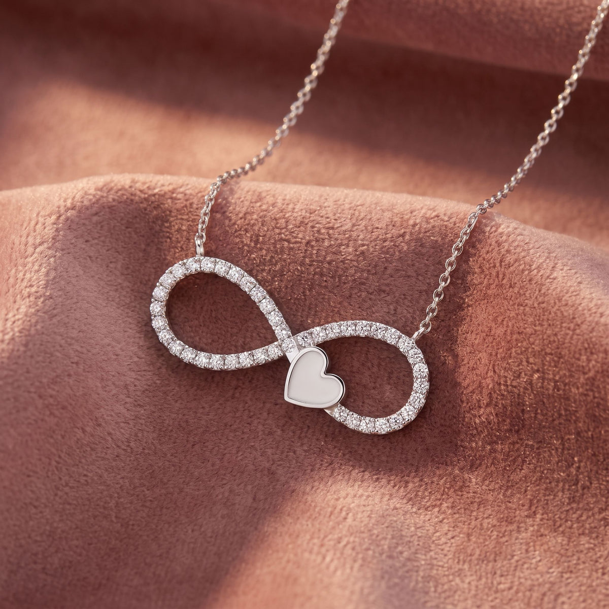 18K Infinity Heart Diamond Pendant — AI cloth, in-house