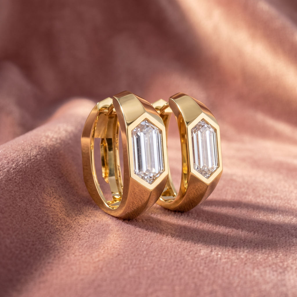 18K Fancy-Cut Diamond Huggie Hoop Earrings — AI cloth, in-house
