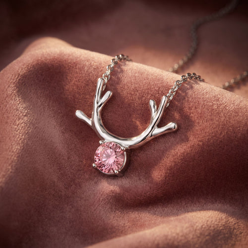 18K Antler Round Pink Diamond Pendant — AI cloth, in-house