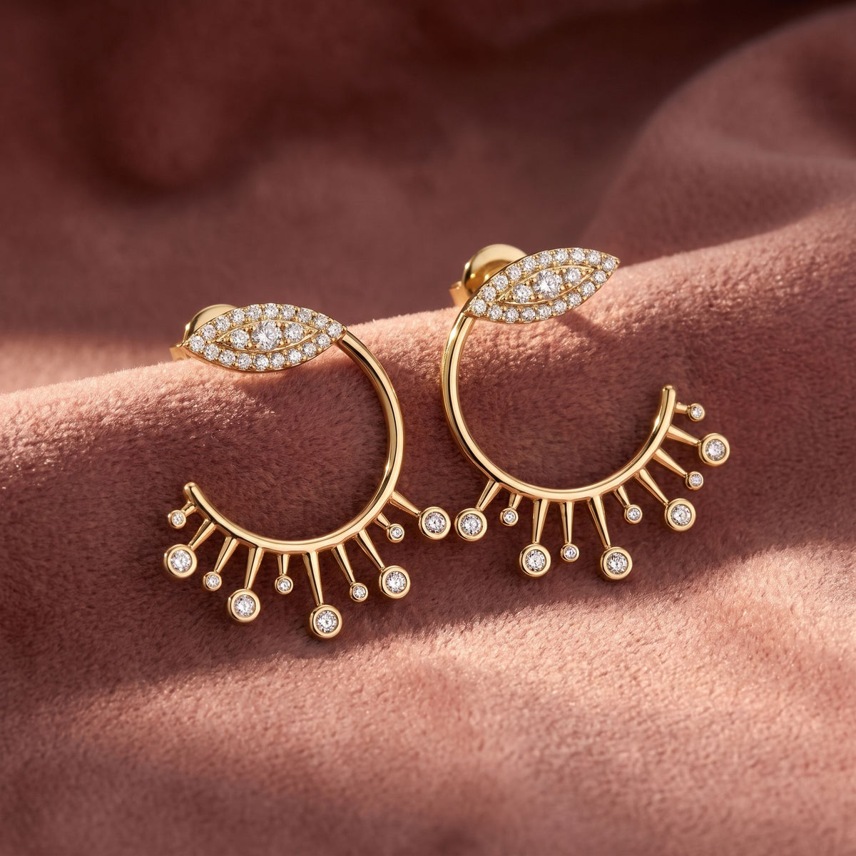 18K Crescent Diamond Ear Jacket Earrings — AI cloth, in-house