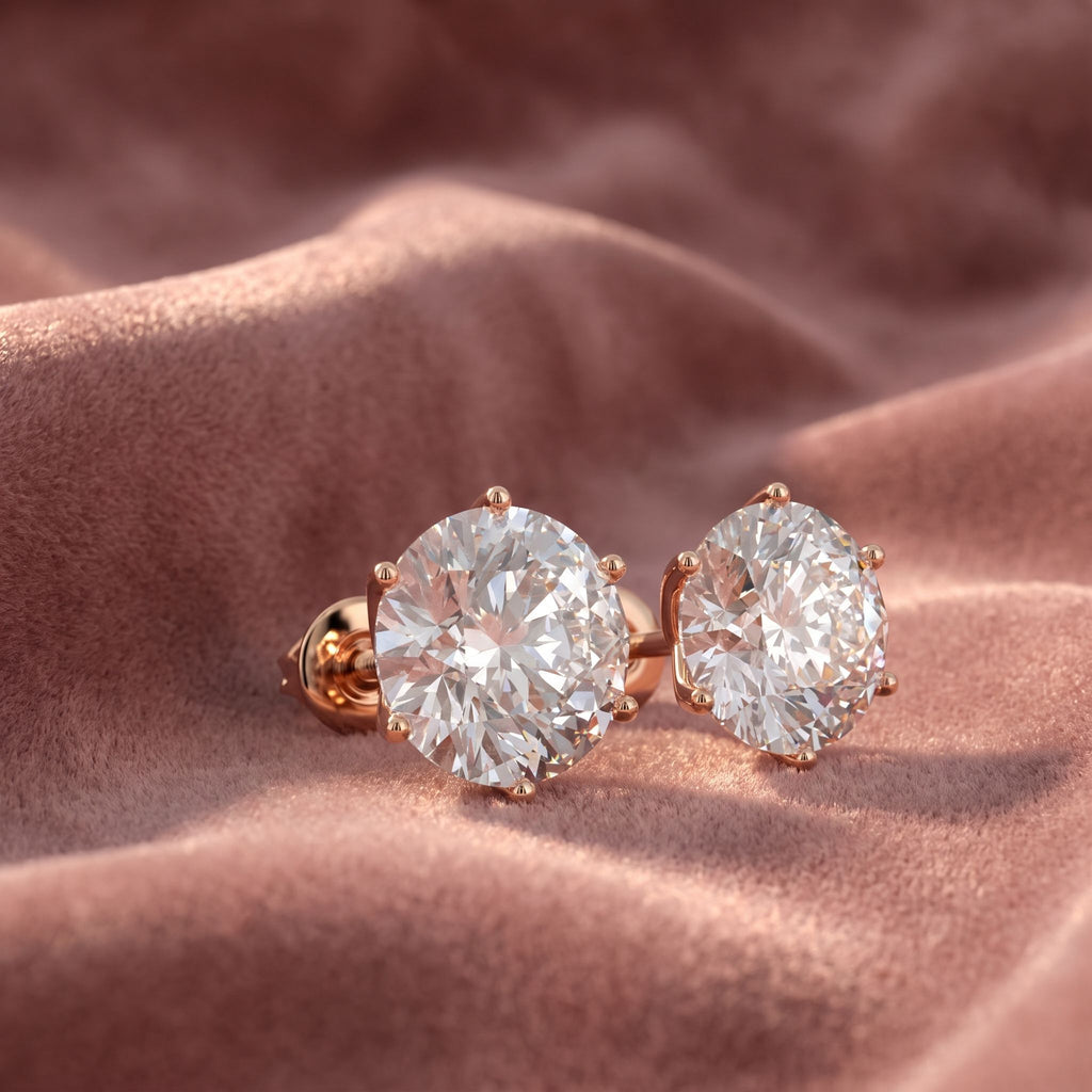 18K Round Solitaire Diamond Earrings — AI cloth, in-house