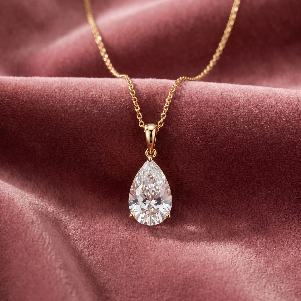 18K Solitaire Pear Diamond Pendant — AI cloth, in-house