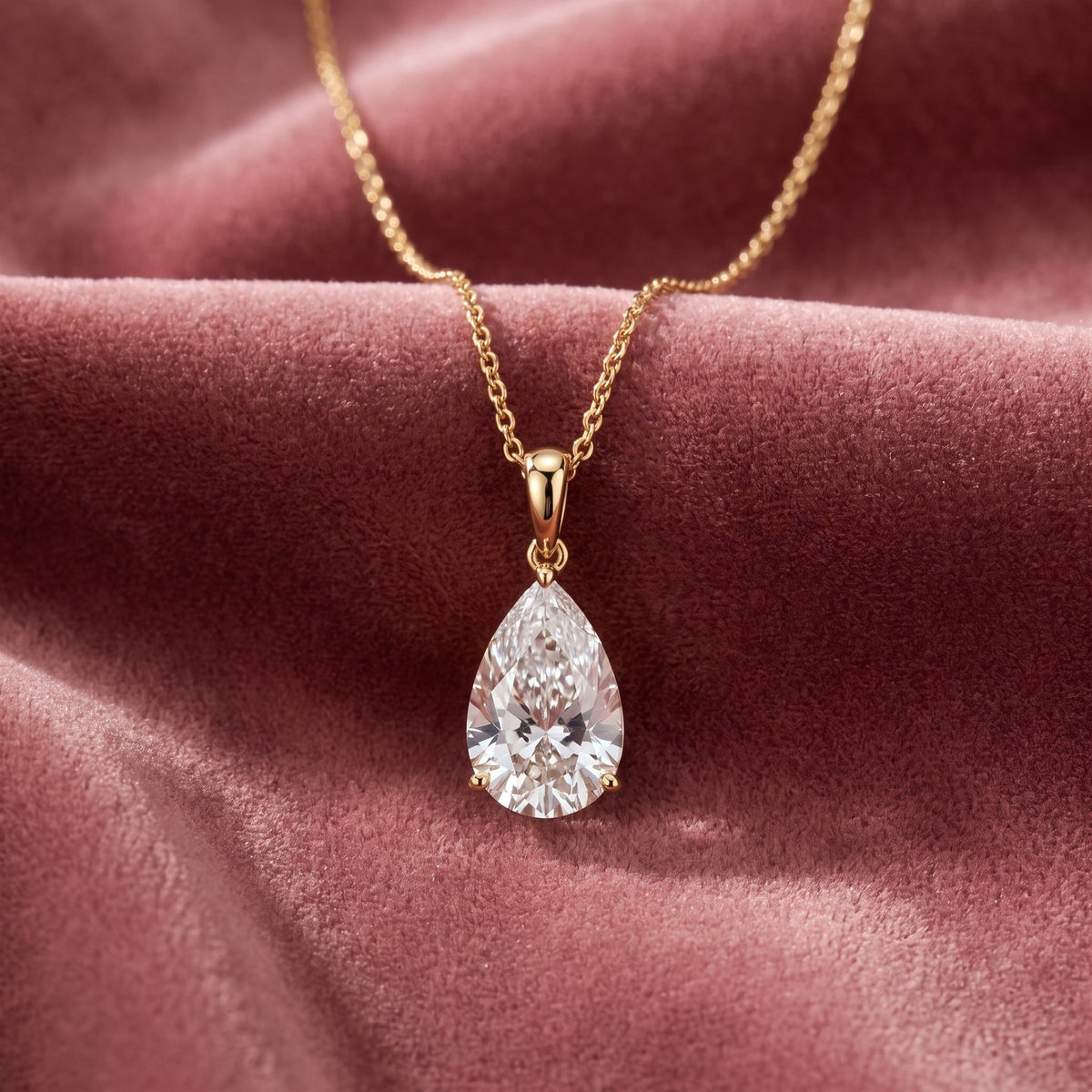 18K Solitaire Pear Diamond Pendant — AI cloth, in-house