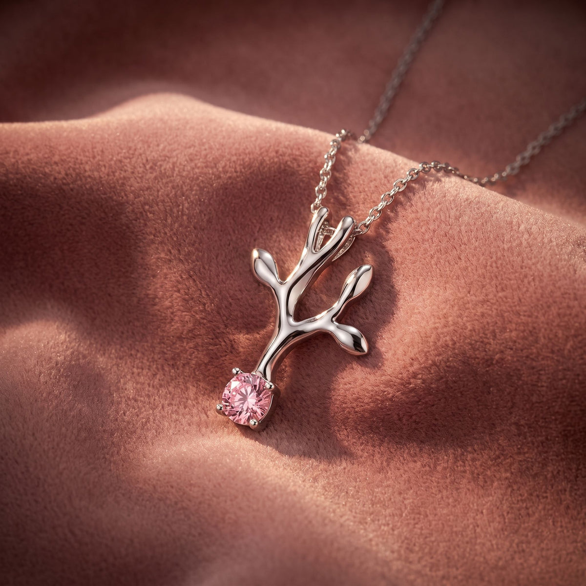 18K Antler Round Pink Diamond Pendant — AI cloth, in-house