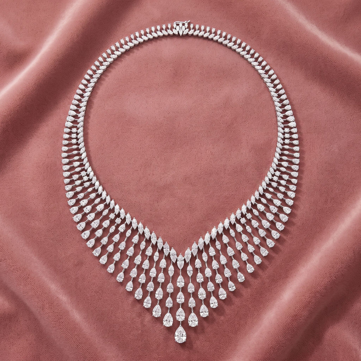 18K Teardrop Halo Diamond Necklace — AI cloth, in-house