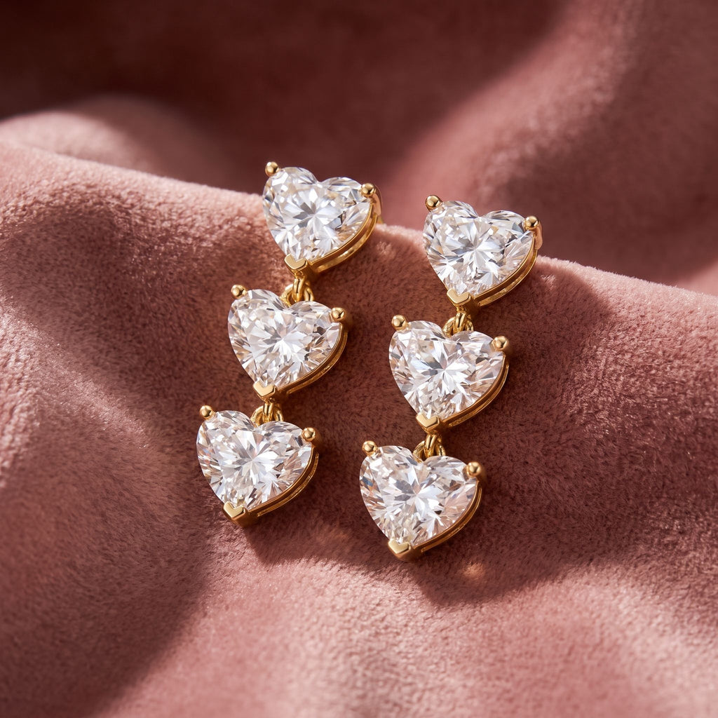18K Heart Diamond Drop Earrings — AI cloth, in-house