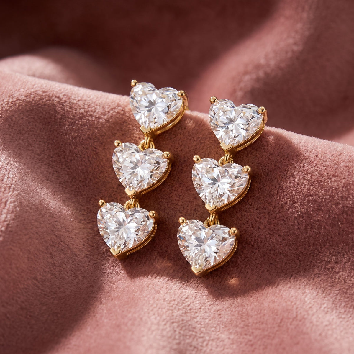 18K Heart Diamond Drop Earrings — AI cloth, in-house