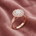 18K Halo Round Diamond Engagement Ring — AI cloth, in-house