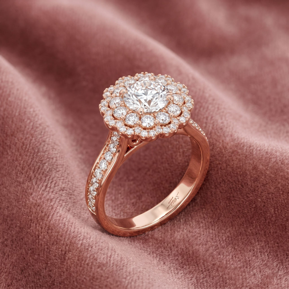 18K Halo Round Diamond Engagement Ring — AI cloth, in-house
