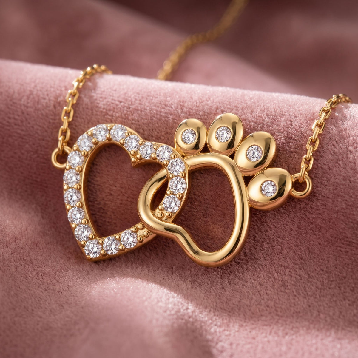 18K Bespoke Heart Paw Diamond Pendant — AI cloth, in-house
