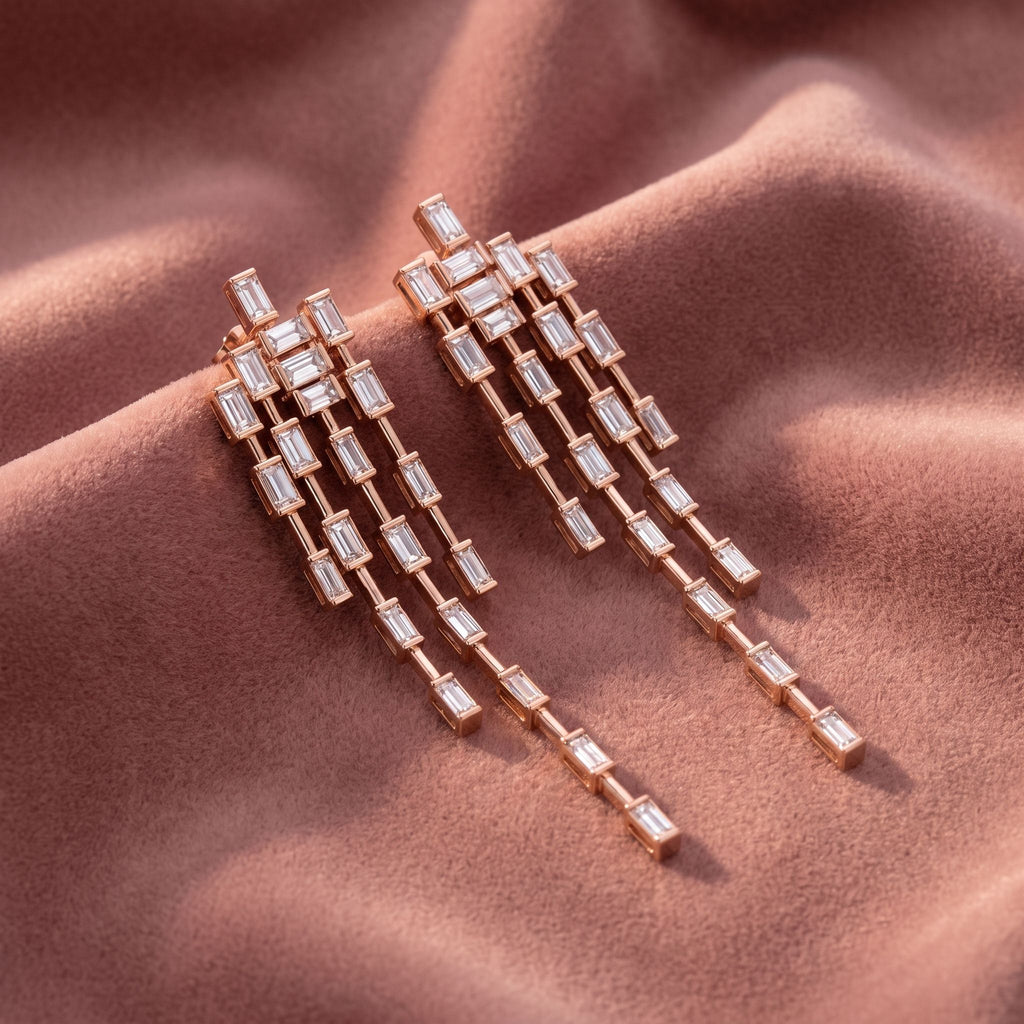 18K Baguette Diamond Drop Earrings — AI cloth, in-house