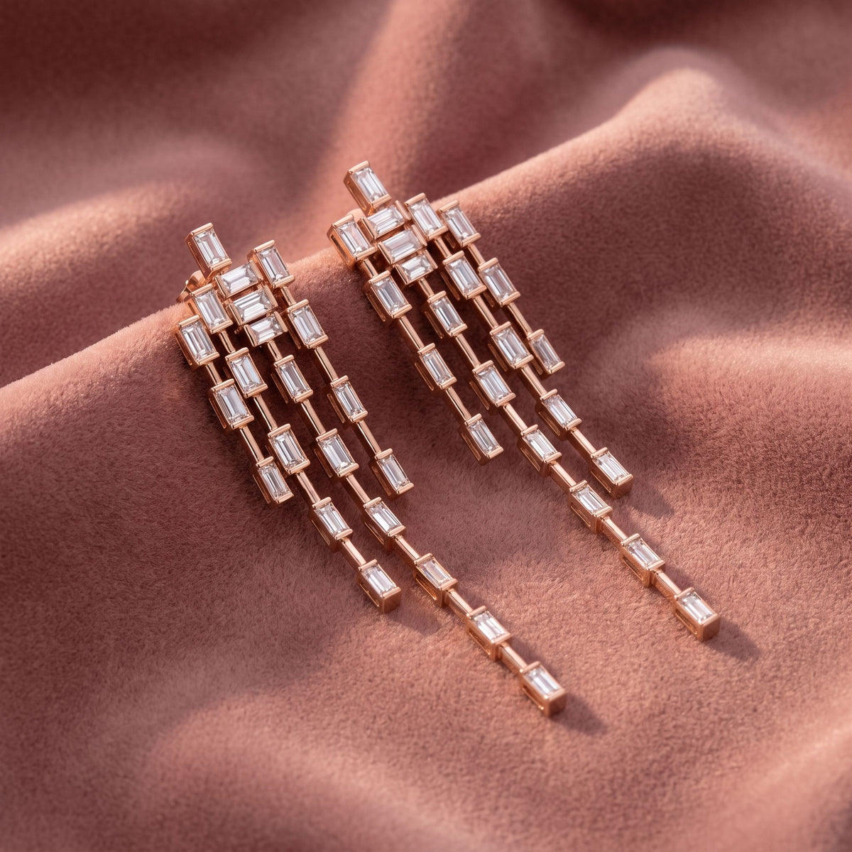 18K Baguette Diamond Drop Earrings — AI cloth, in-house