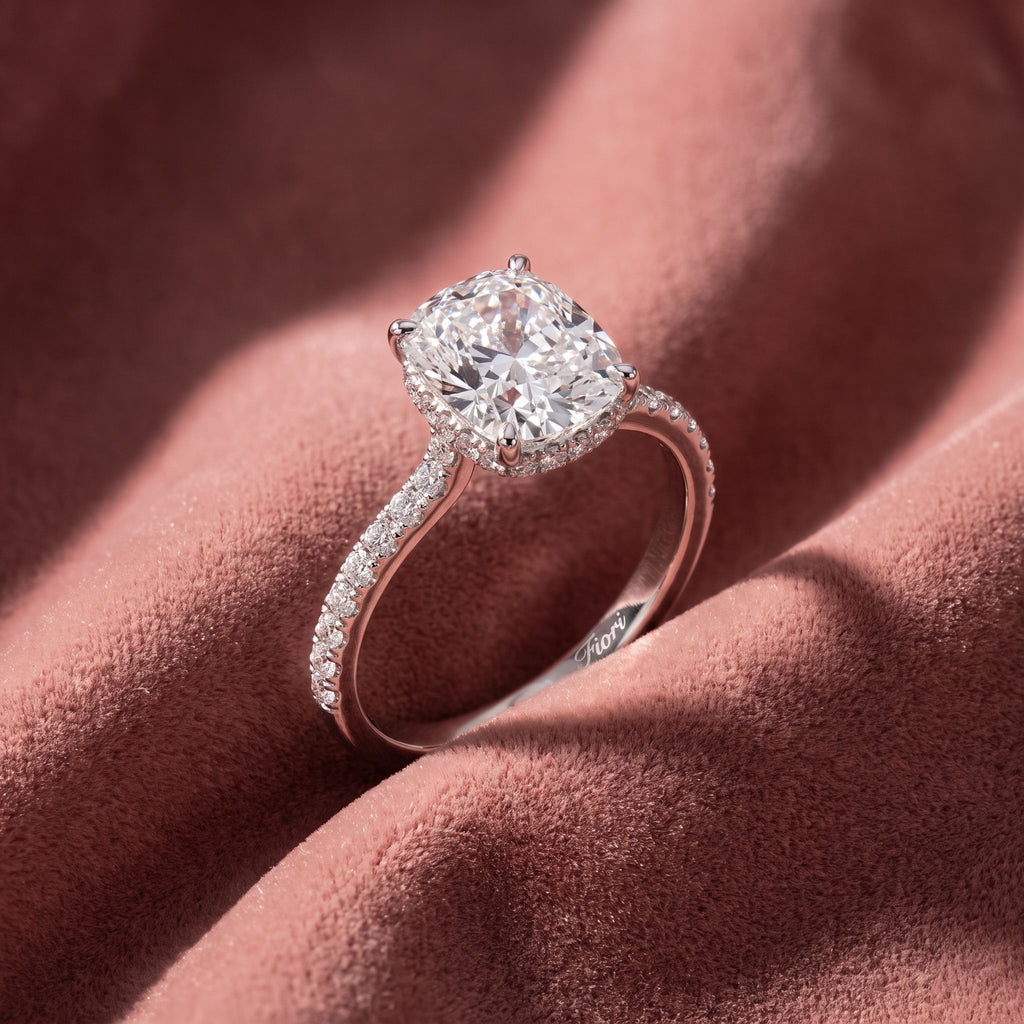 18K Shoulder Set Emerald Diamond Engagement Ring — AI cloth, in-house