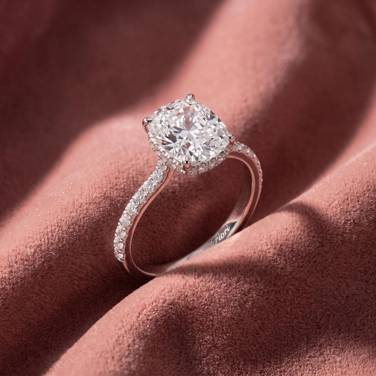 18K Shoulder Set Emerald Diamond Engagement Ring — AI cloth, in-house