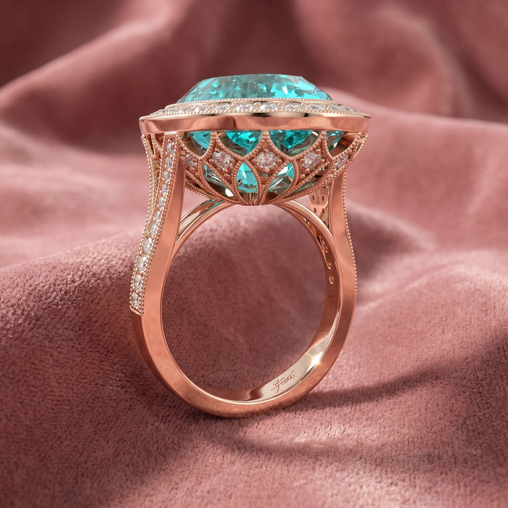 18K Halo Oval Statement Diamond Ring — AI cloth, in-house