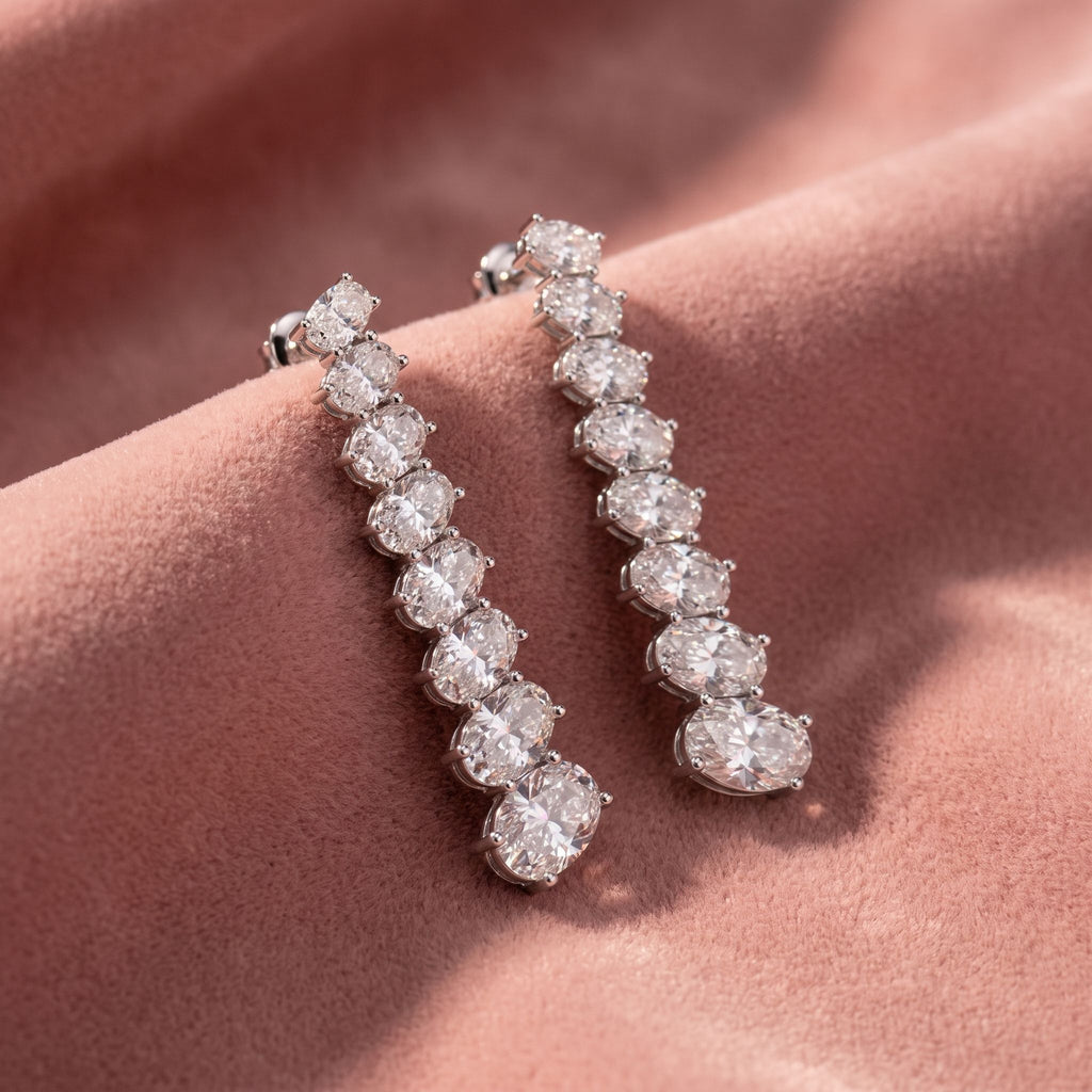18K Oval Diamond Drop Earrings — AI cloth, in-house