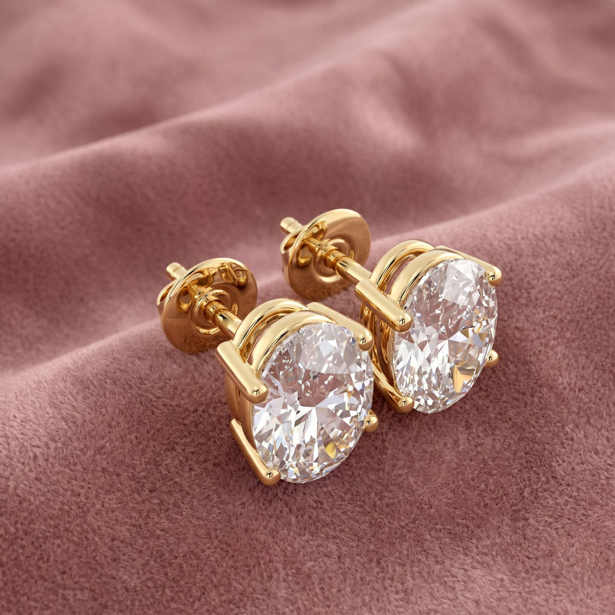 18K Oval Solitaire Diamond Earrings — AI cloth, in-house