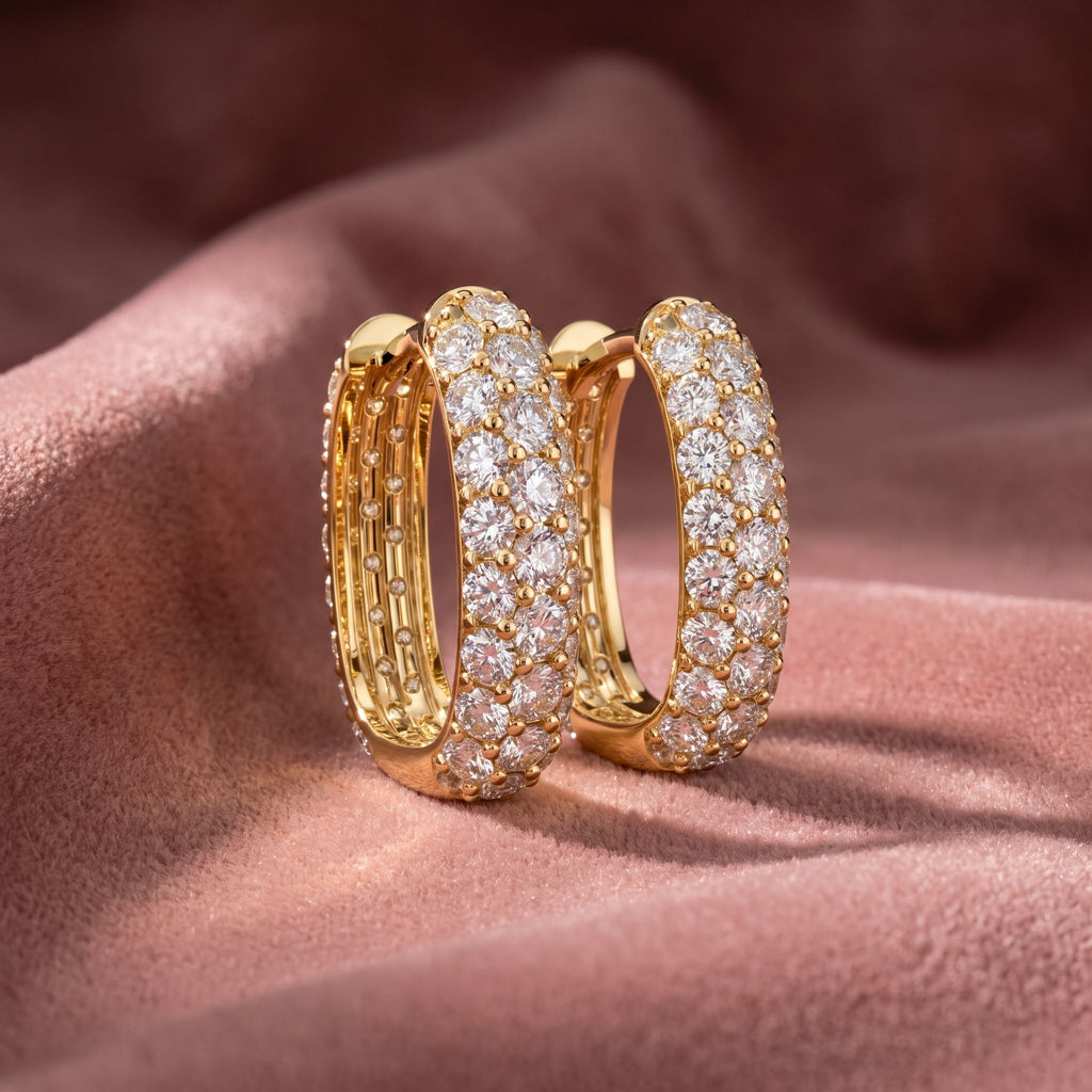 18K Pave Diamond Hoop Earrings — AI cloth, in-house
