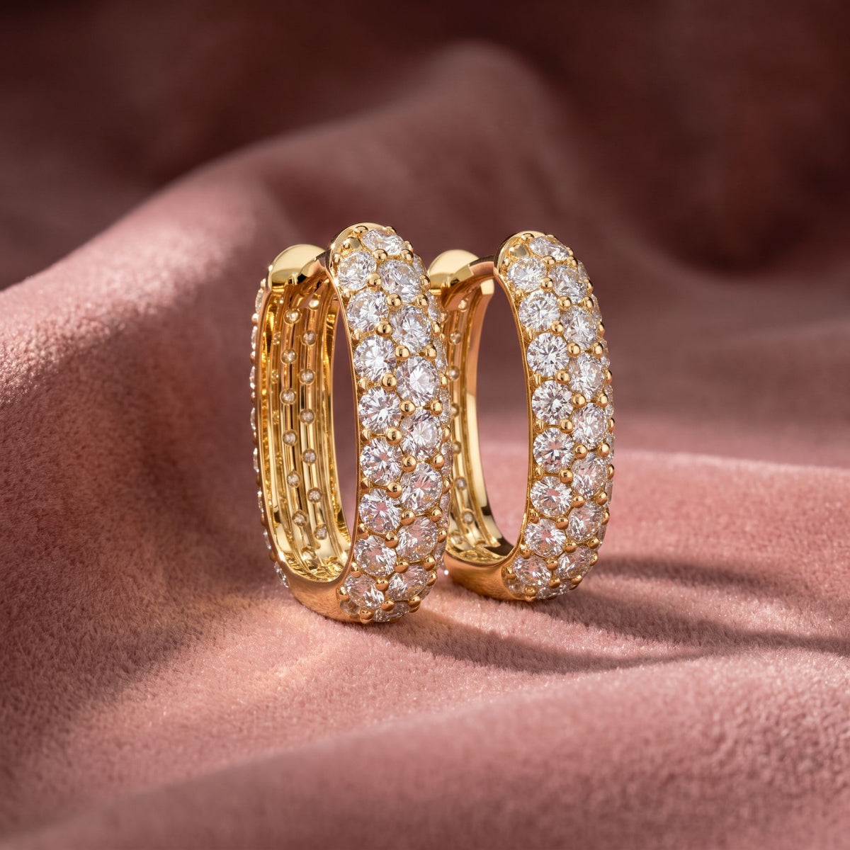 18K Pave Diamond Hoop Earrings — AI cloth, in-house