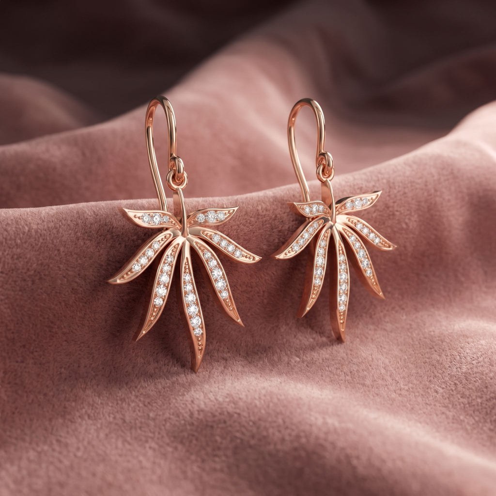 18K Leaf Diamond Drop Earrings — AI cloth, in-house