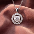18K Halo Round Diamond Pendant — AI cloth, in-house