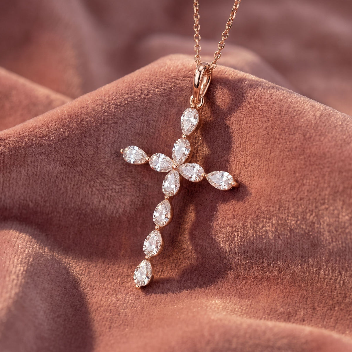18K Cross Pear Diamond Pendant — AI cloth, in-house