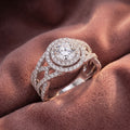 18K Halo Round Diamond Split Shank Ring — AI cloth, in-house