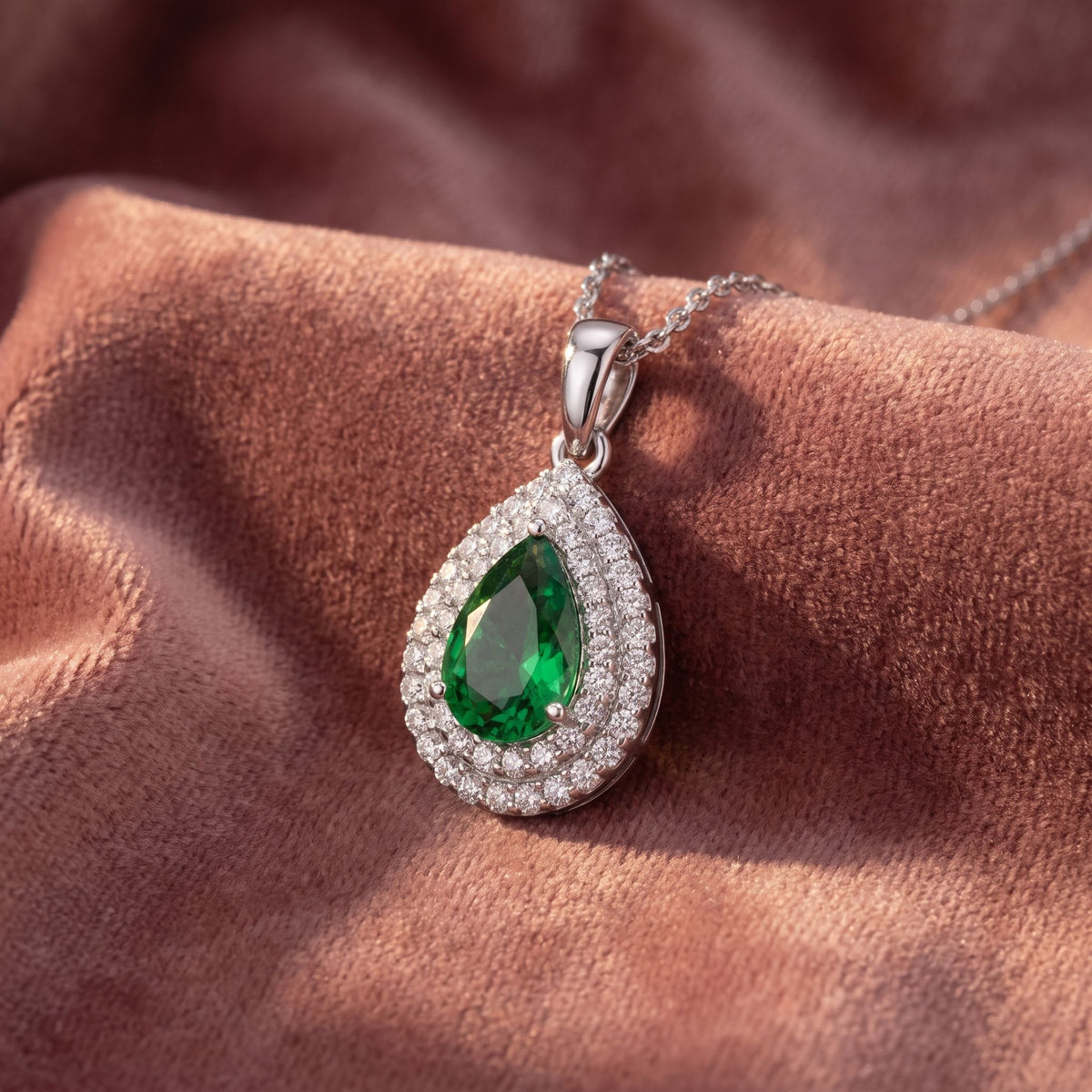 18K Halo Pear Diamond Pendant — AI cloth, in-house