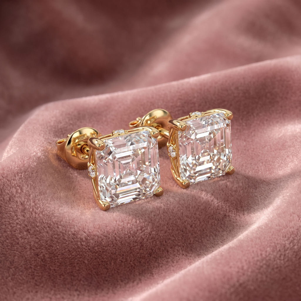 18K Asscher Solitaire Diamond Earrings — AI cloth, in-house