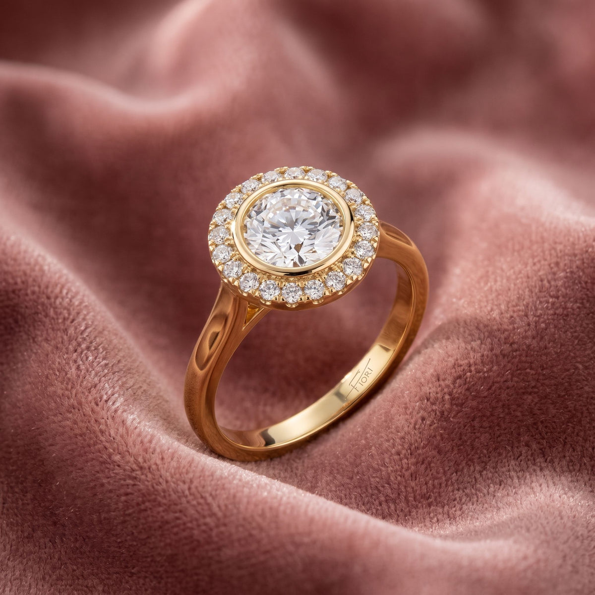 18K Halo Round Diamond Ring — AI cloth, in-house