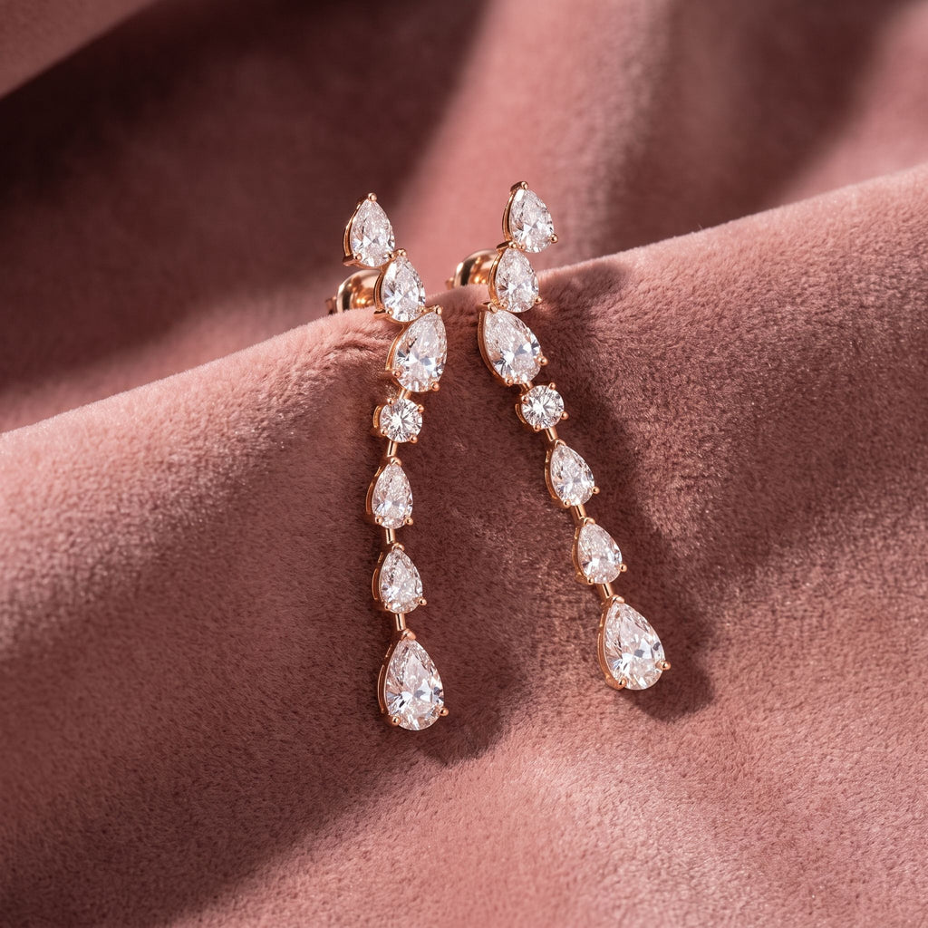 18K Pear Diamond Drop Earrings — AI cloth, in-house