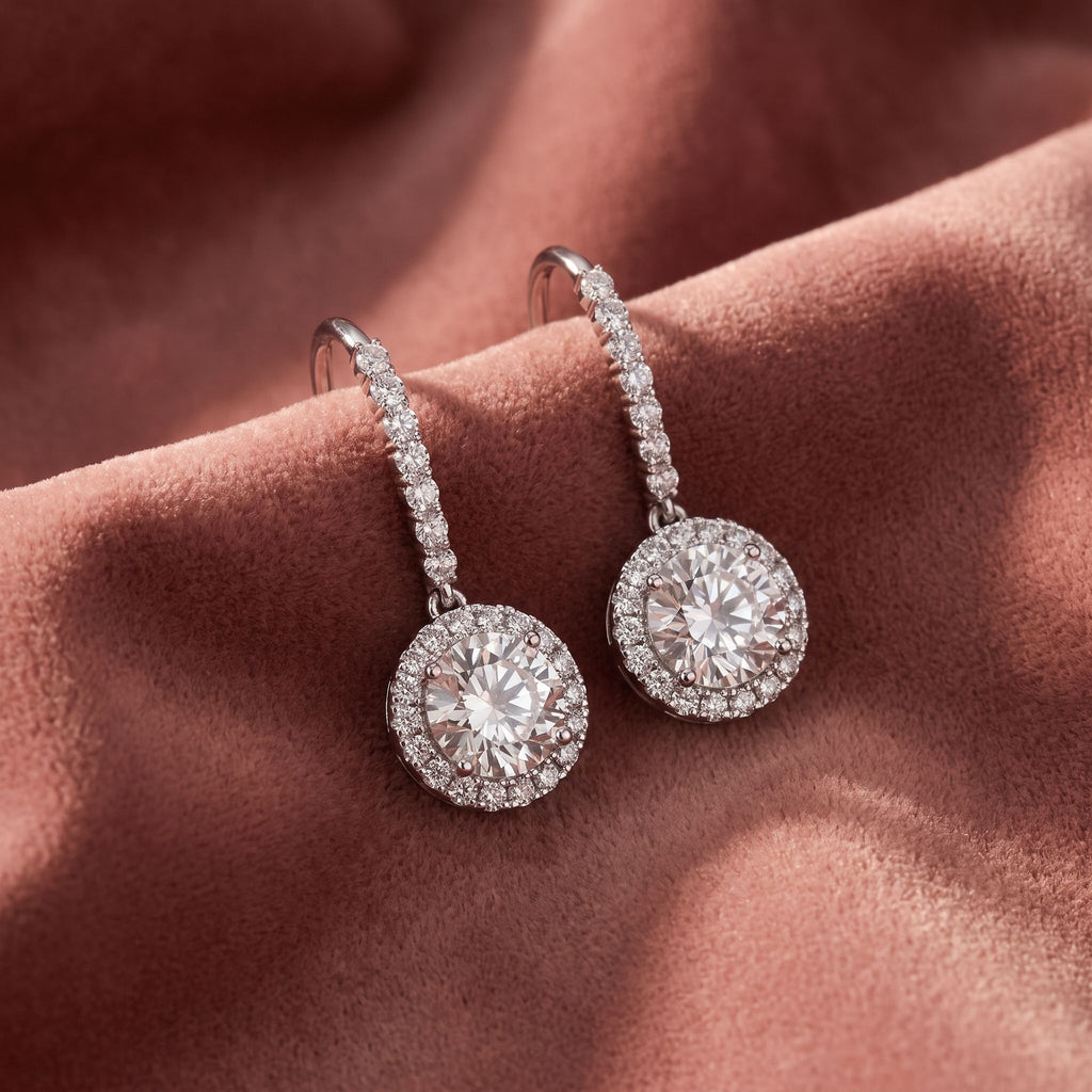 18K Round Diamond Drop Earrings — AI cloth, in-house