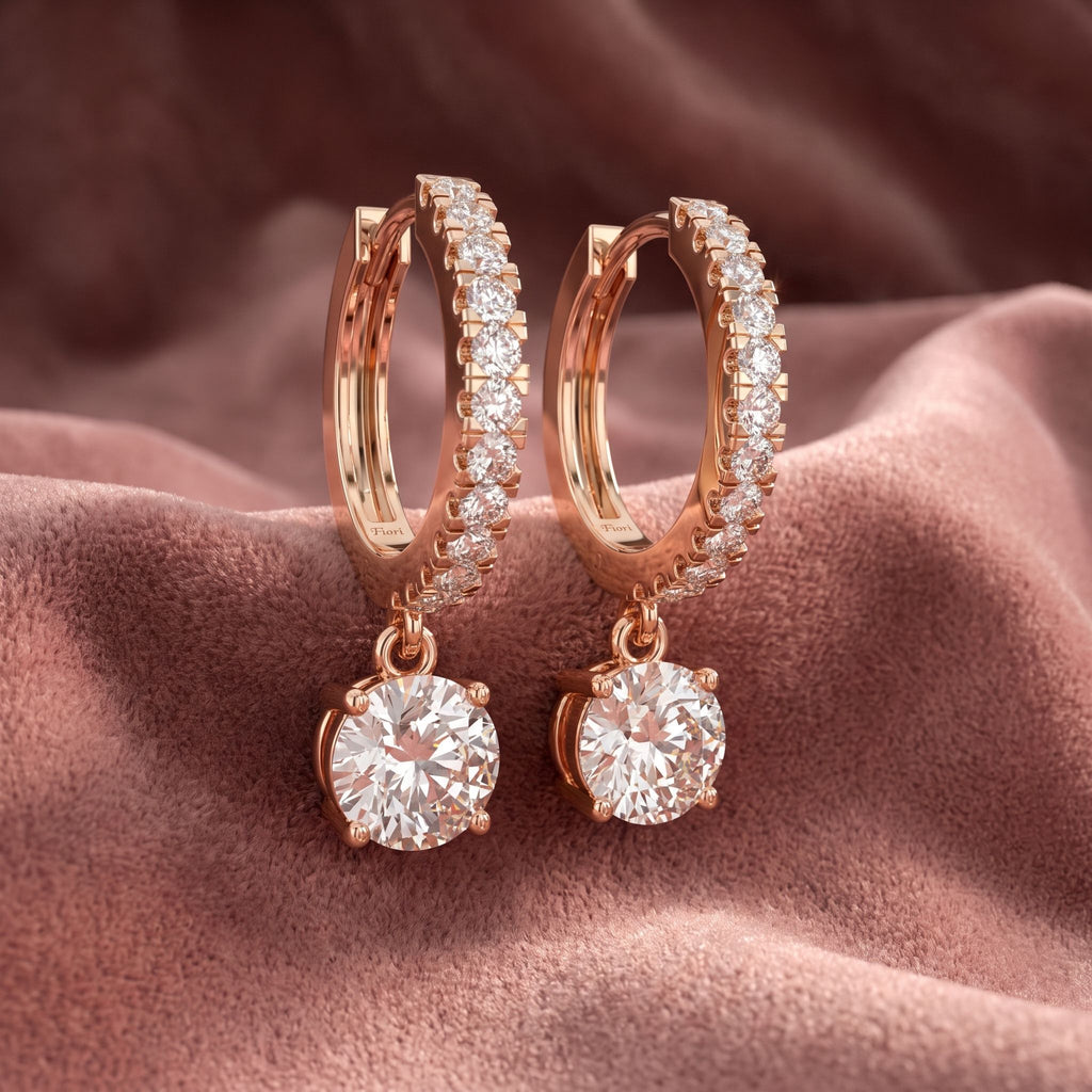 18K Round Drop Diamond Earrings — AI cloth, in-house