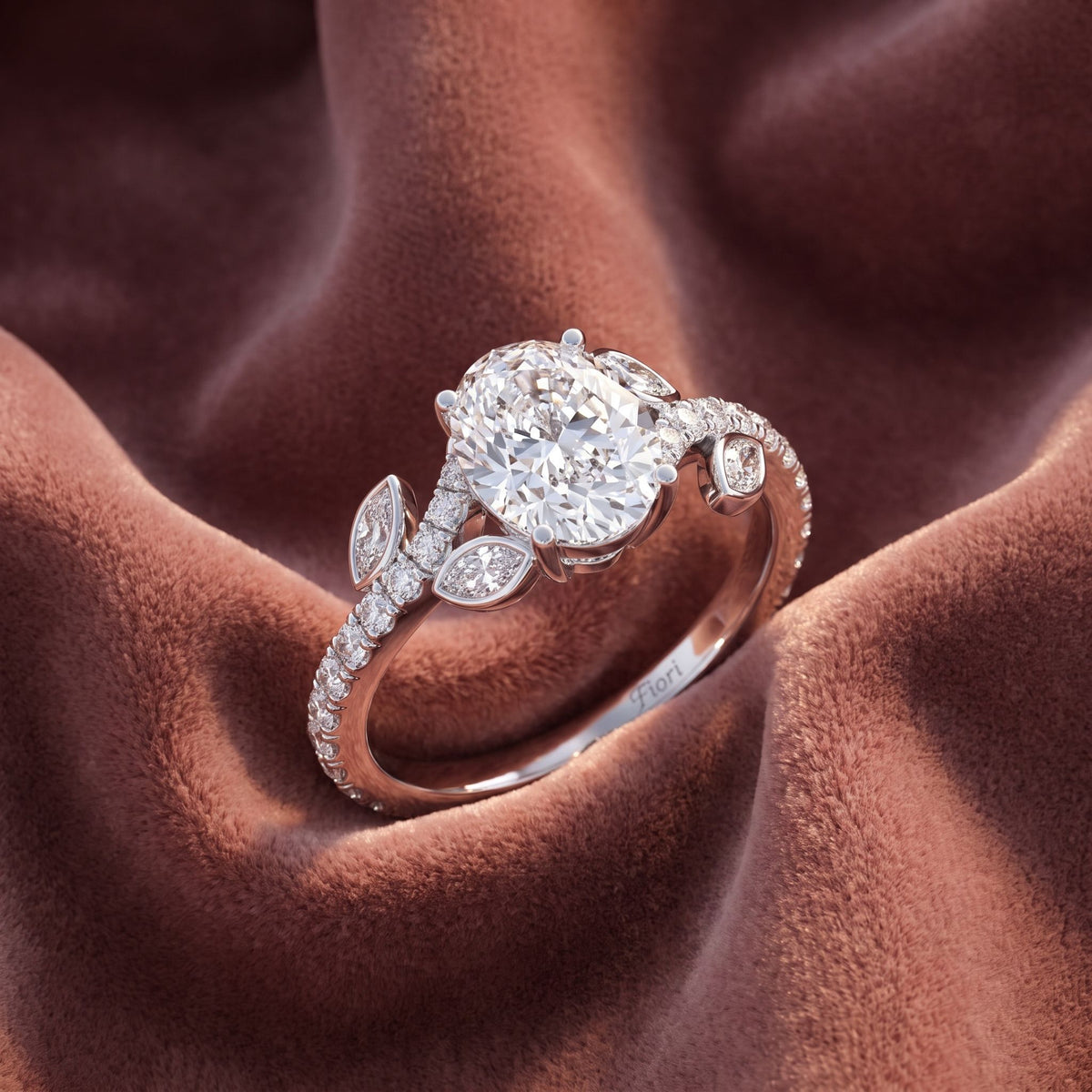 18K Oval Solitaire Pavé Diamond Ring — AI cloth, in-house