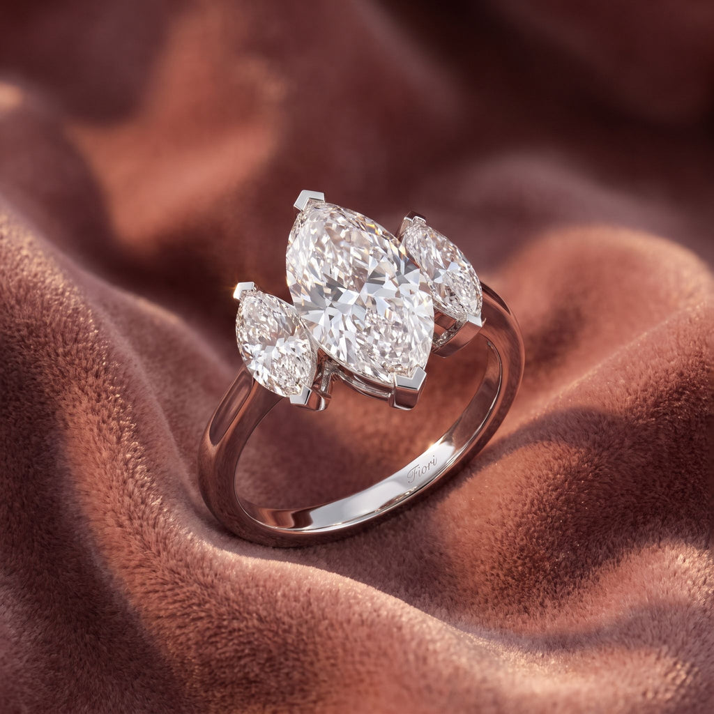 18K Trilogy Marquise Diamond Ring — AI cloth, in-house