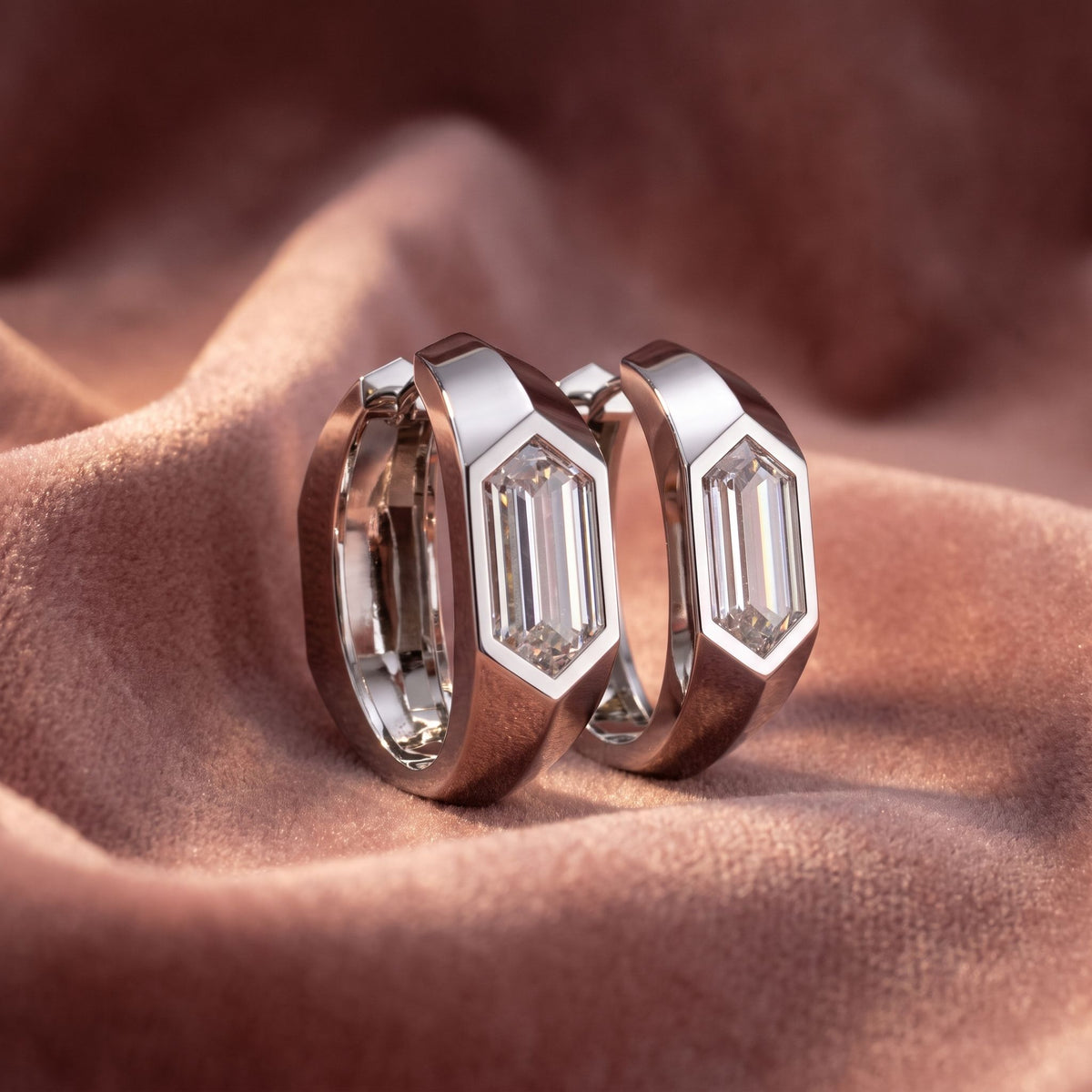 18K Fancy-Cut Diamond Huggie Hoop Earrings — AI cloth, in-house