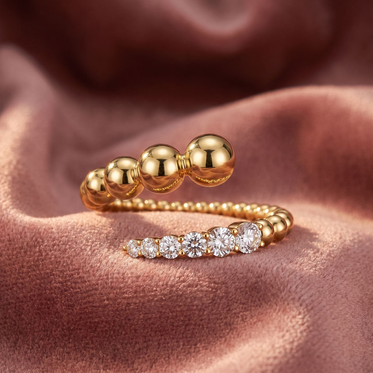 18K Spiral Pave Diamond Ring — AI cloth, in-house