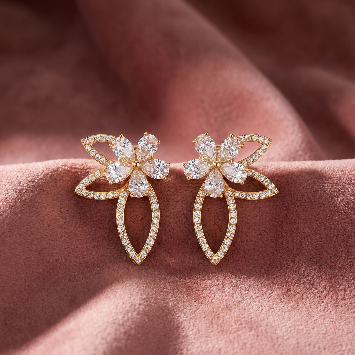 18K Floral Round Diamond Earrings — AI cloth, in-house