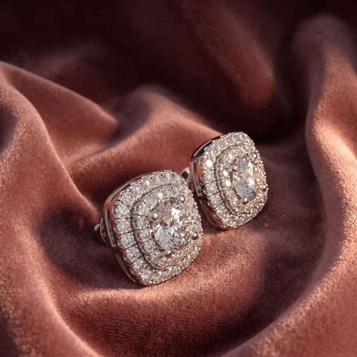 18K Halo Lab Grown Diamond Earrings — AI cloth, in-house