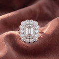 18K Halo Emerald Cut Diamond Solitaire Ring — AI cloth, in-house