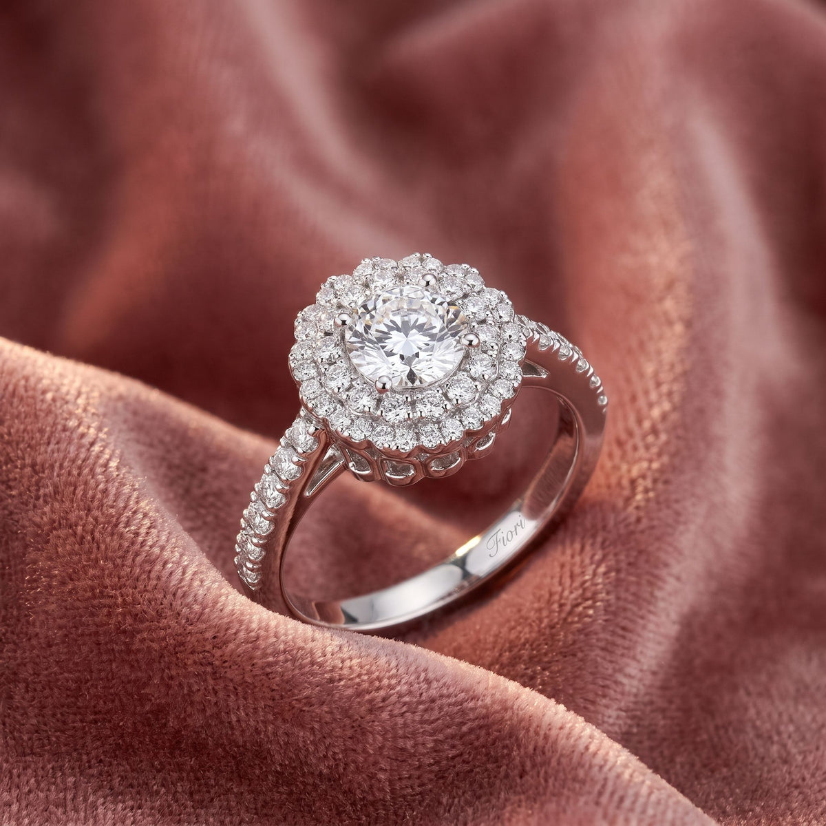 18K Halo Round Diamond Ring — AI cloth, in-house