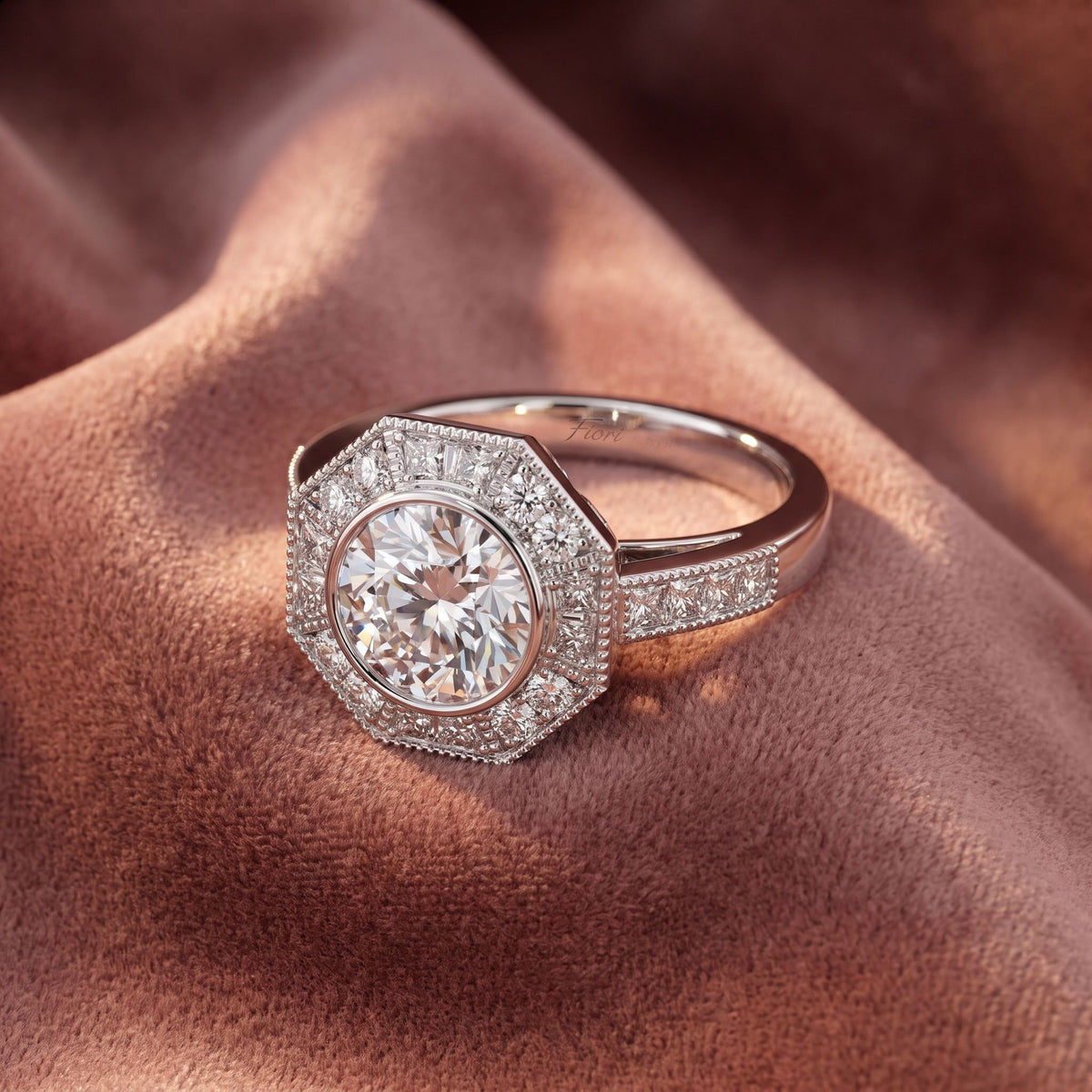 18K Bespoke Round Halo Diamond Ring — AI cloth, in-house