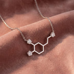 14K Serotonin Molecule Round Diamond Pendant — AI cloth, in-house