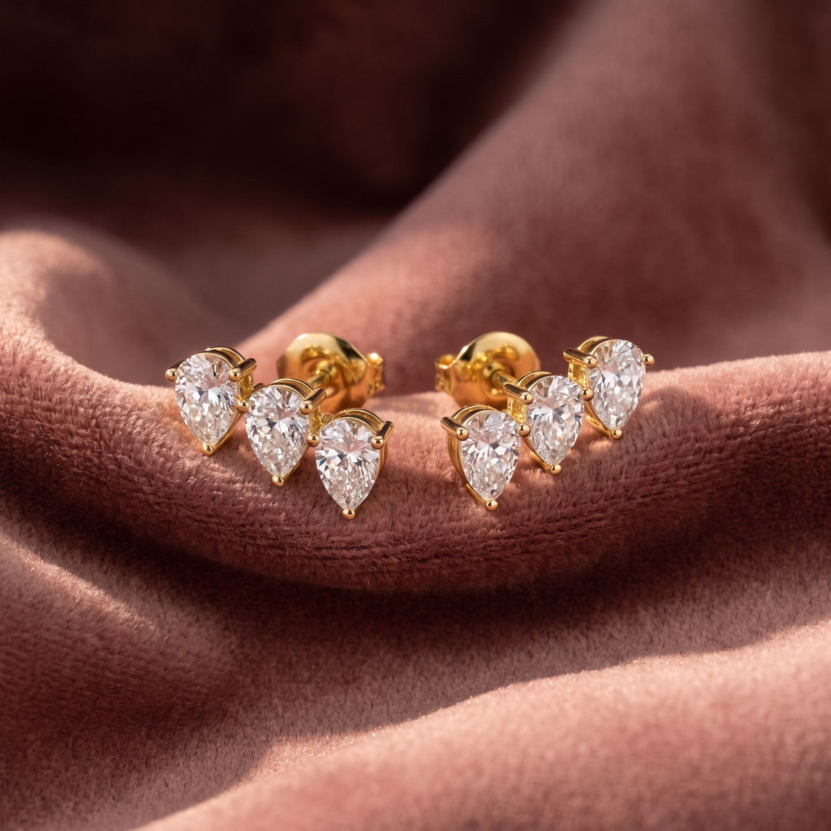 18K Pear Diamond Climber Earrings — AI cloth, in-house