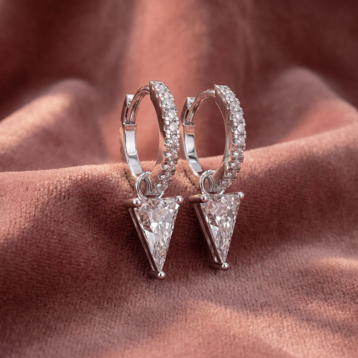 18K Triangle Diamond Drop Earrings — AI cloth, in-house