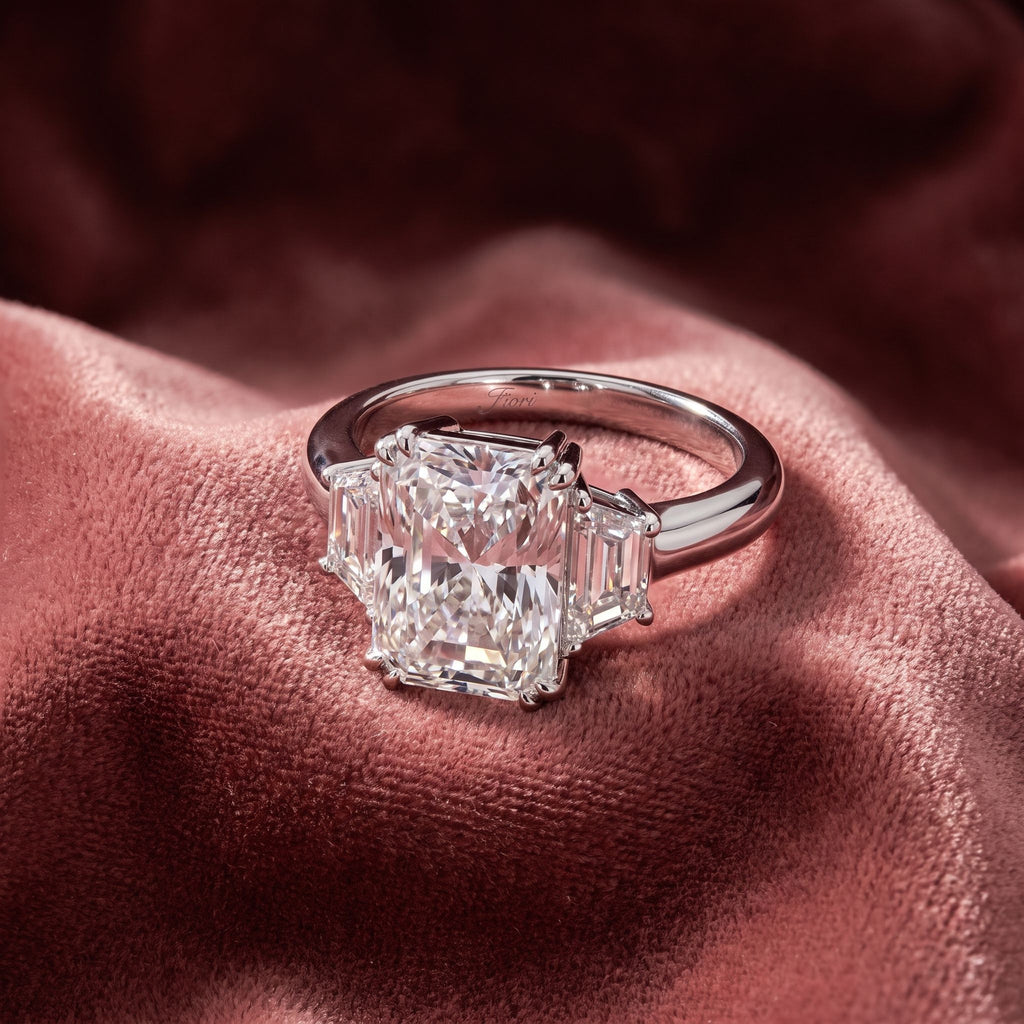 18K Trilogy Radiant Diamond Ring — AI cloth, in-house